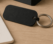 Green personalised keyring with gold rings